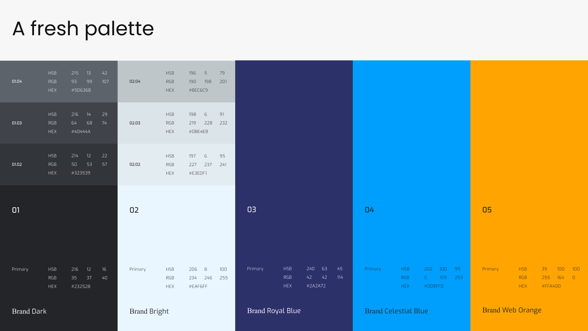 Colour palette with usage examples